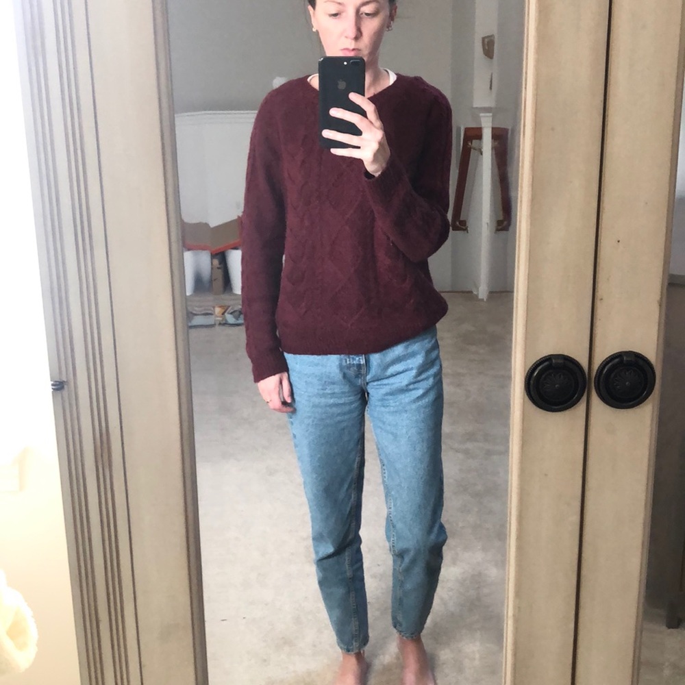 H&M Maroon Cable Knit Crewneck Sweater